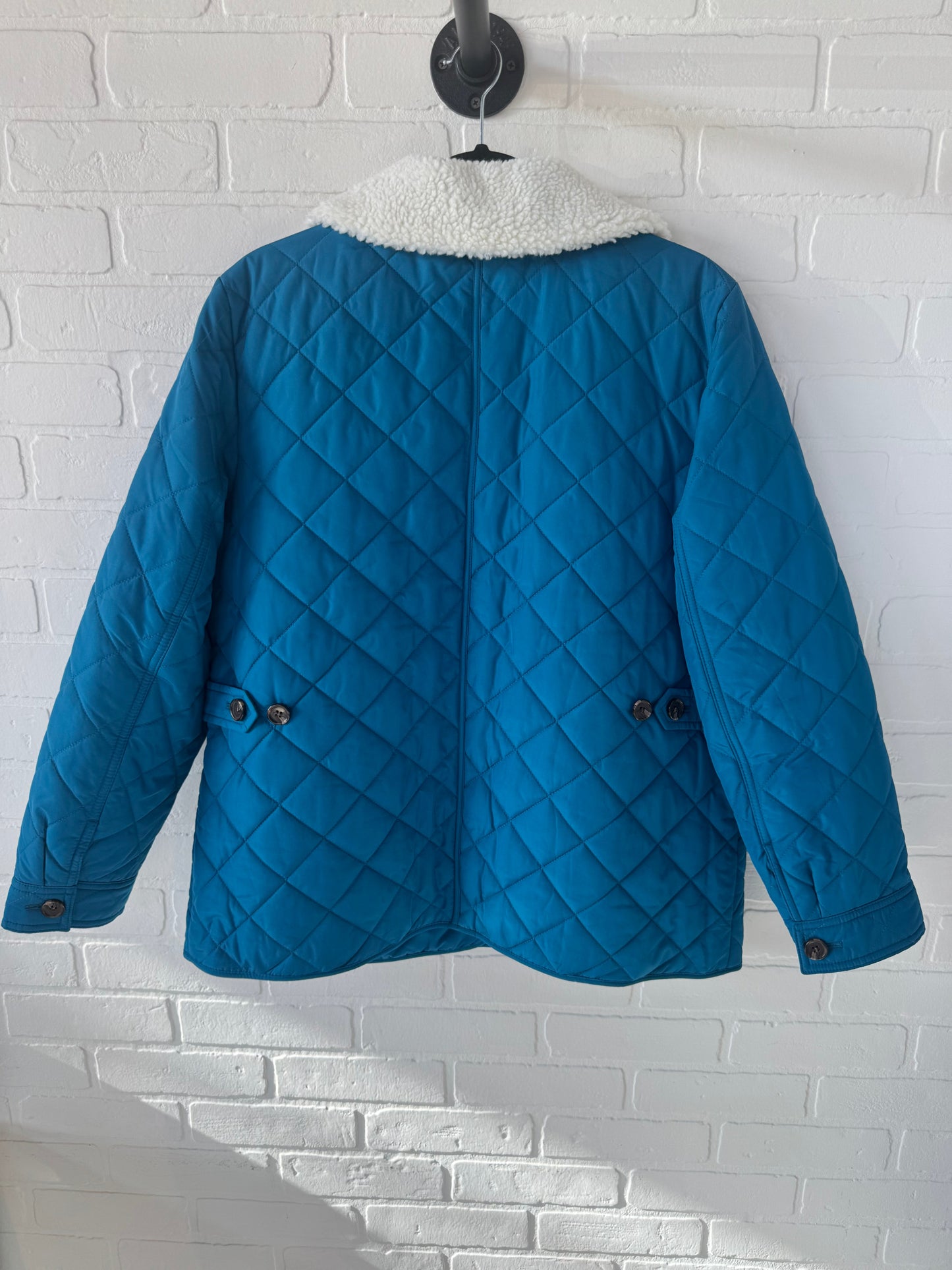 Jacket Puffer & Quilted By Talbots In Blue & Cream, Size: L