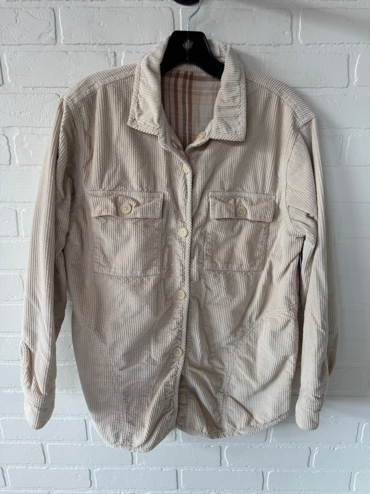 Jacket Shirt By American Eagle In Brown & Cream, Size: M