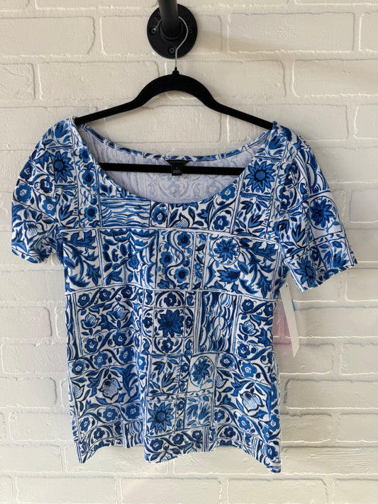 Top Short Sleeve Basic By Ann Taylor In Blue & White, Size: M