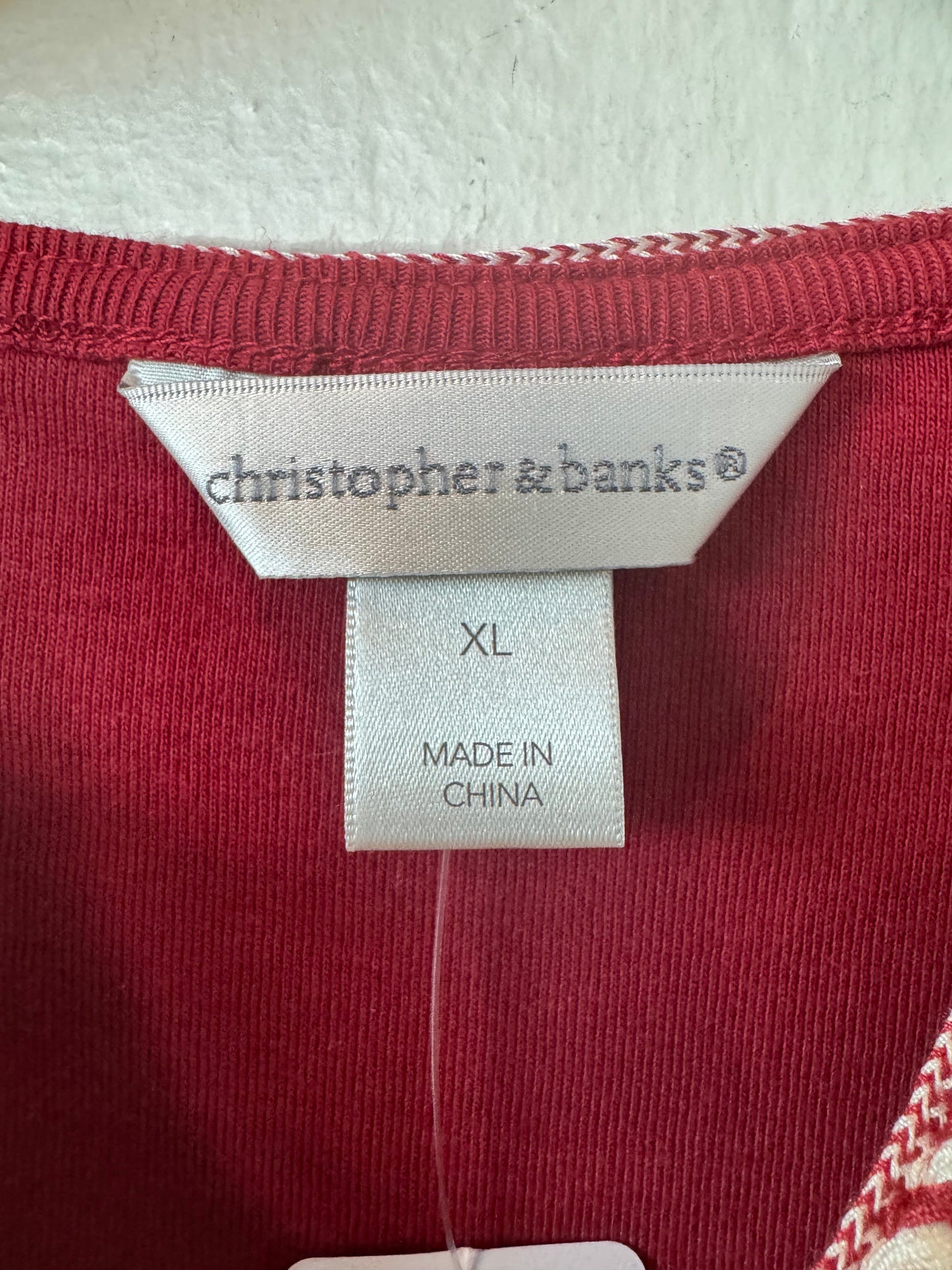 Top 3/4 Sleeve By Christopher And Banks In Red & White, Size: Xl