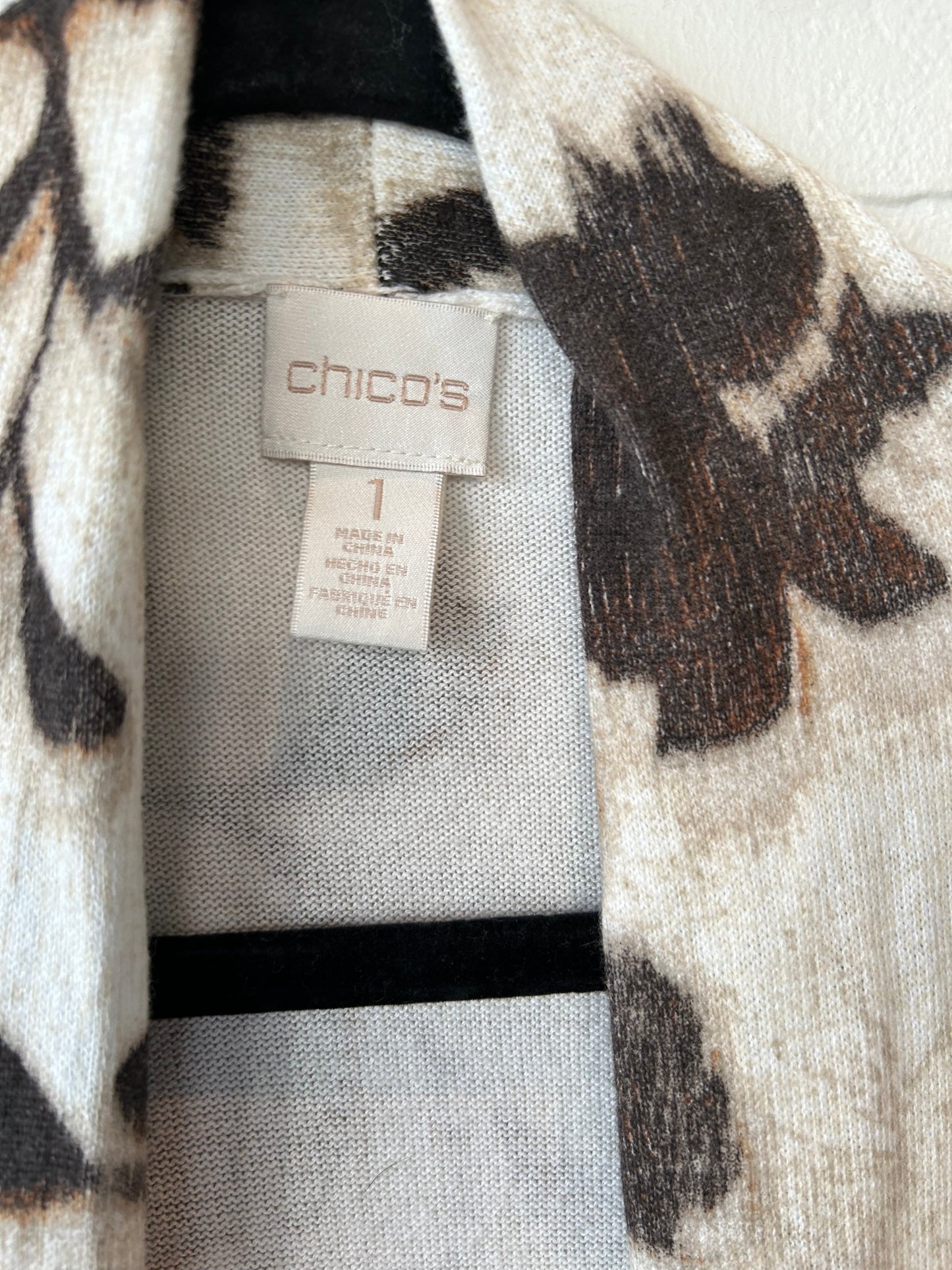 Sweater Cardigan By Chicos In Brown & Cream, Size: M