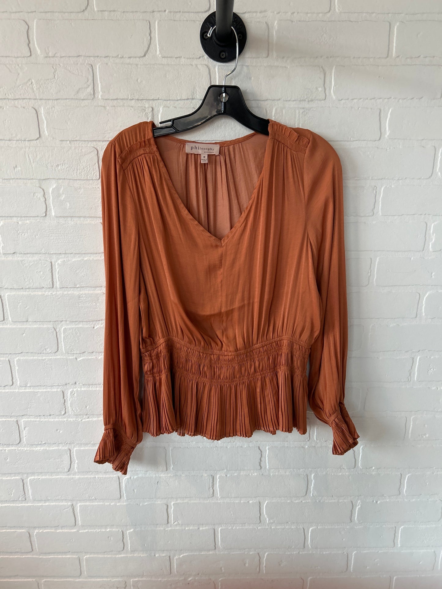 Top Long Sleeve By Philosophy In Orange, Size: M