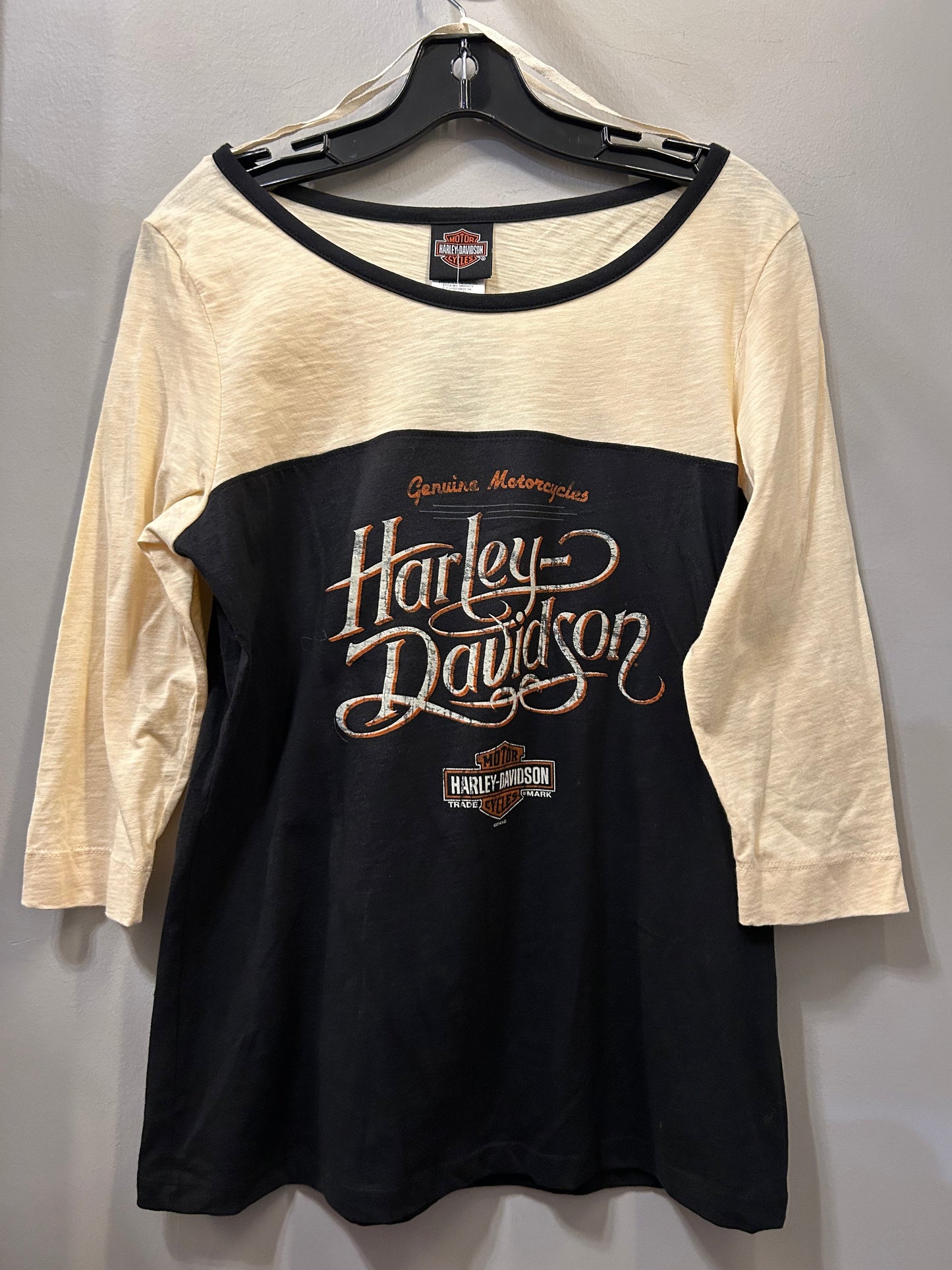 Top 3/4 Sleeve By Harley Davidson In Black & Cream, Size: L