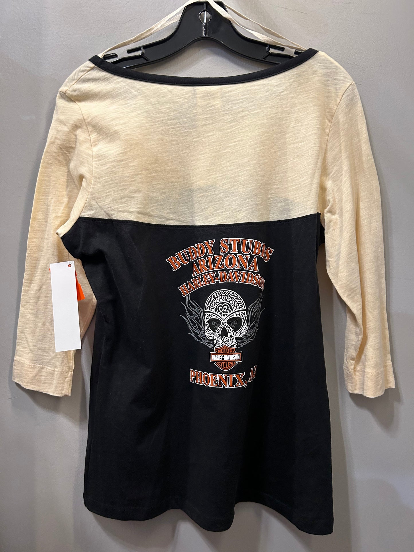 Top 3/4 Sleeve By Harley Davidson In Black & Cream, Size: L