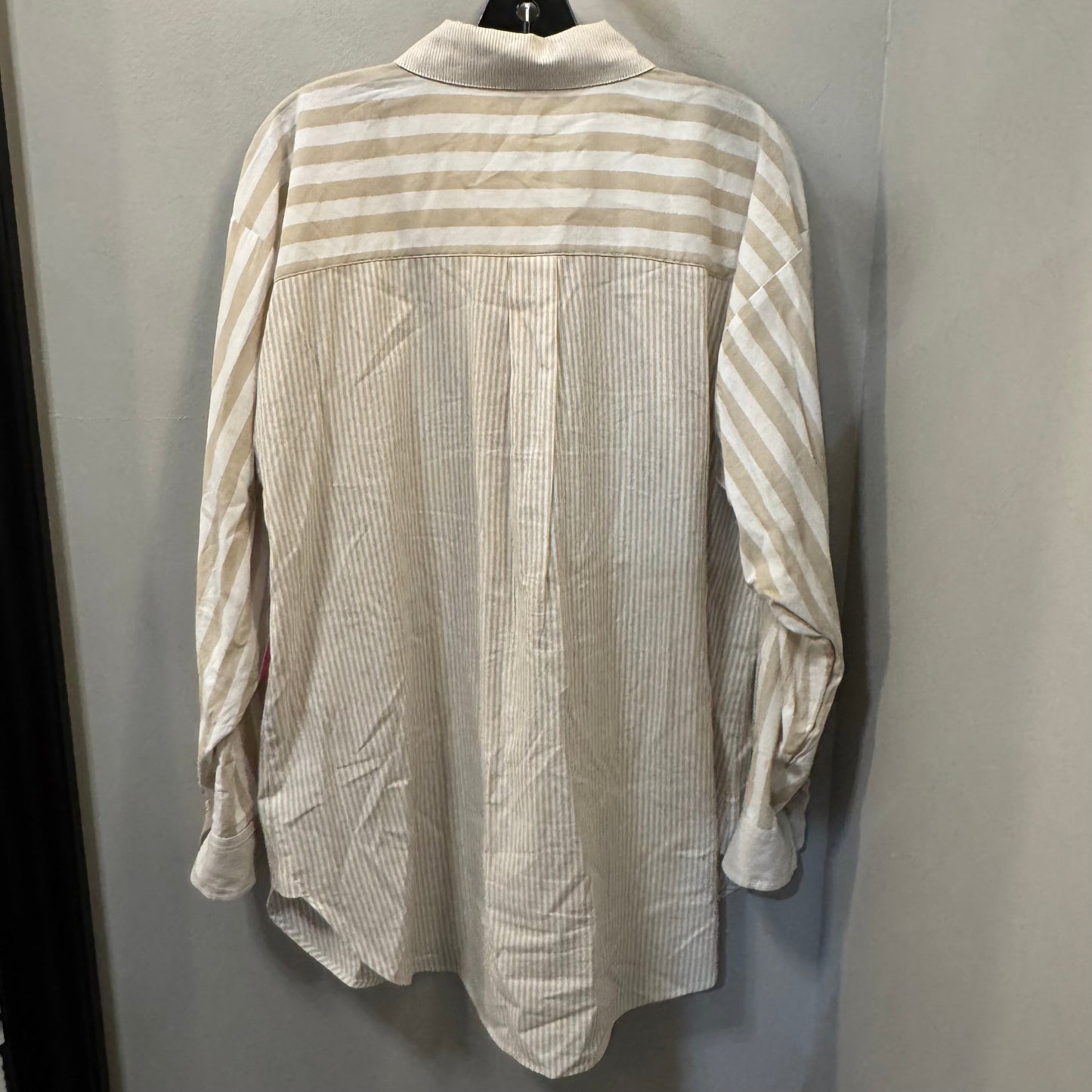 Top 3/4 Sleeve By Loft In Tan & White, Size: L