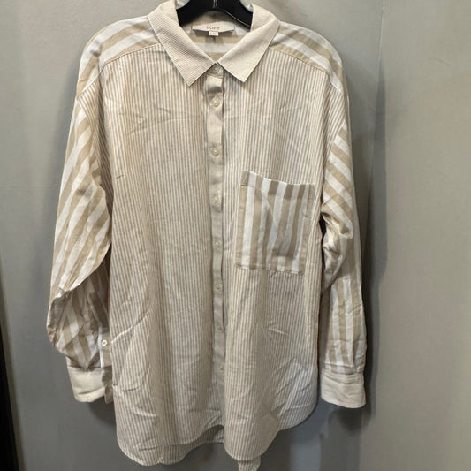 Top 3/4 Sleeve By Loft In Tan & White, Size: L