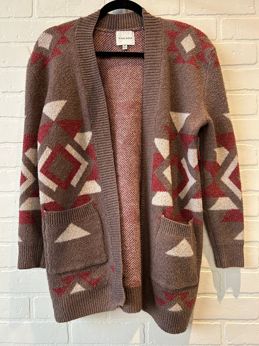 Sweater Cardigan By Pink Rose In Brown & Red, Size: M