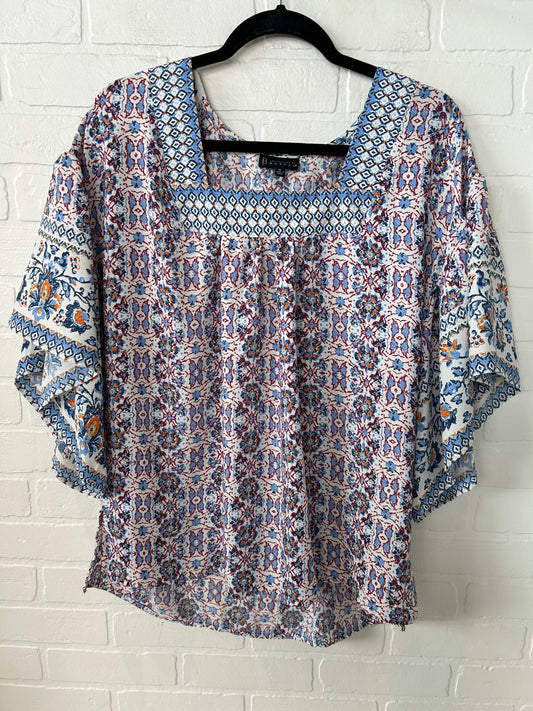 Top Short Sleeve By Bobeau In Blue & White, Size: Xl