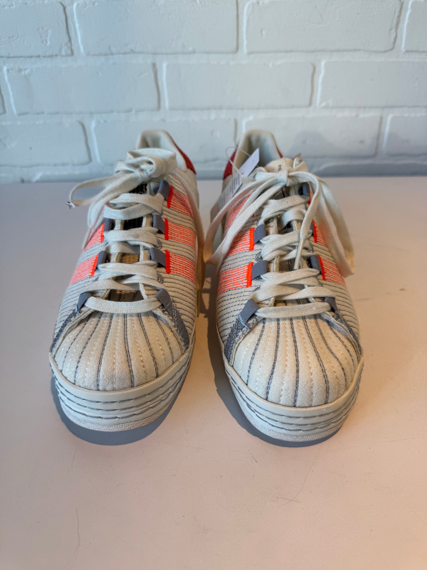 Shoes Sneakers By Adidas In Orange & White, Size: 8