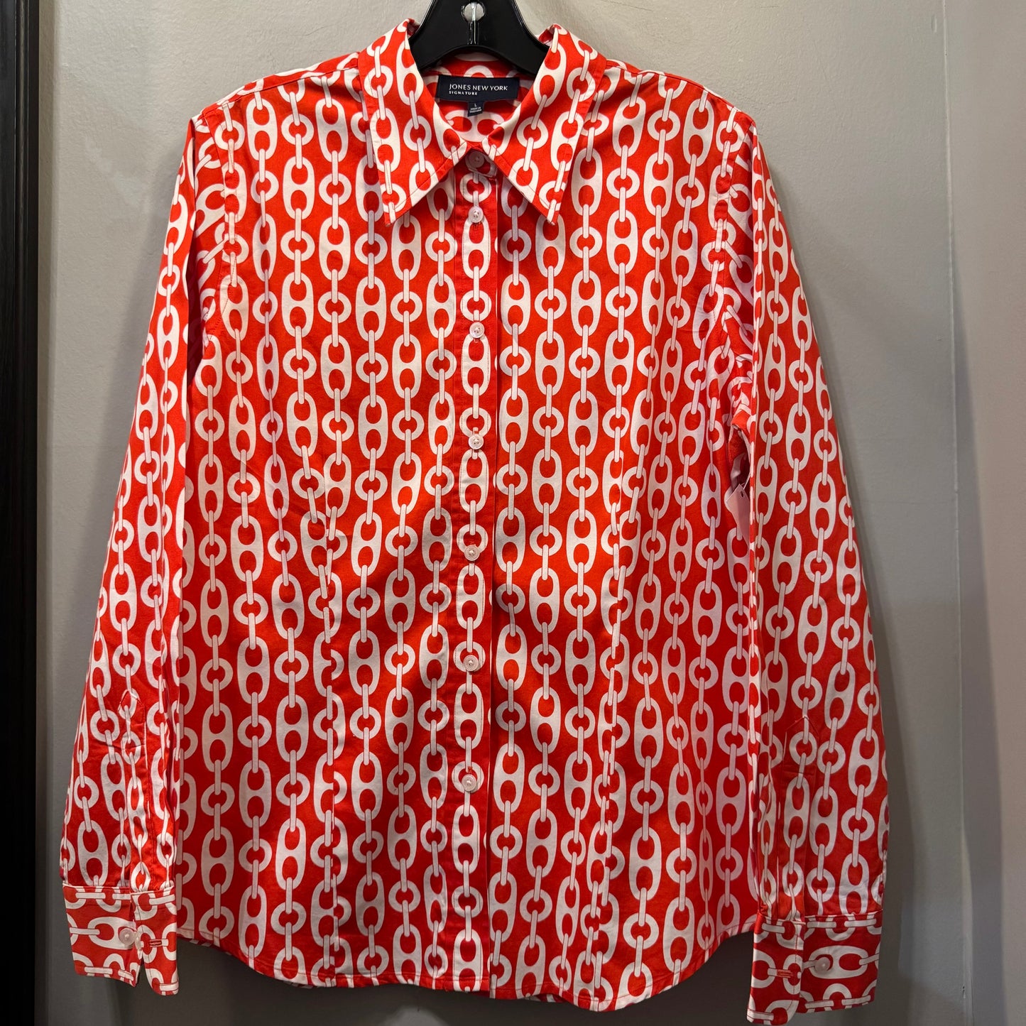 Top Long Sleeve By Jones New York In Orange & White, Size: L