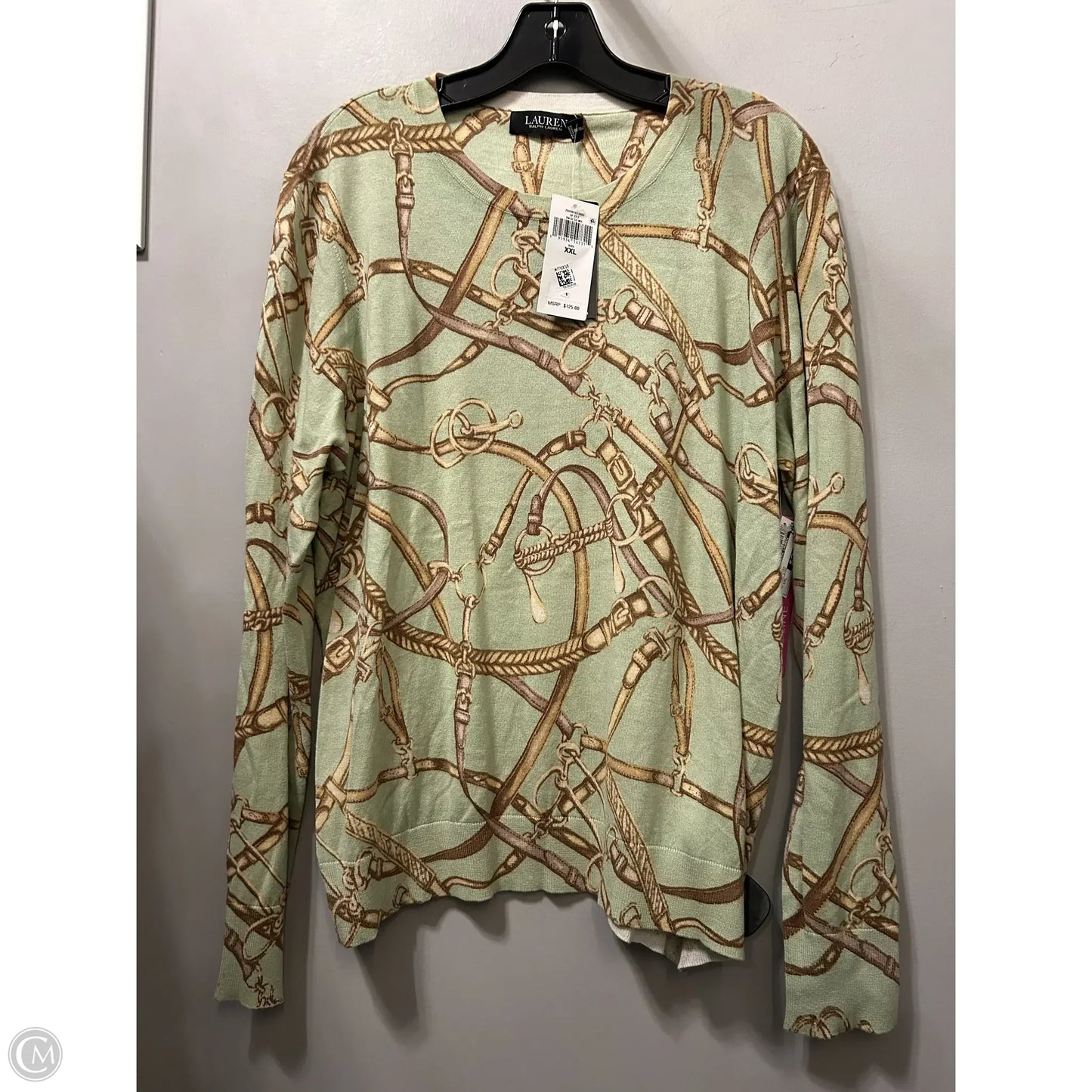 Sweater By Lauren By Ralph Lauren In Gold & Green, Size: Xxl