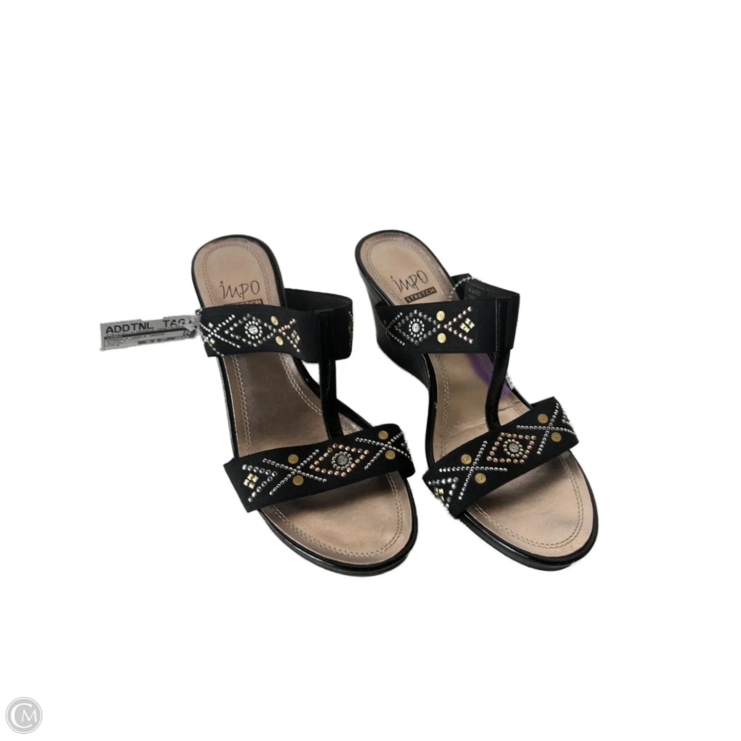 Sandals Heels Wedge By Impo In Black & Gold, Size: 9