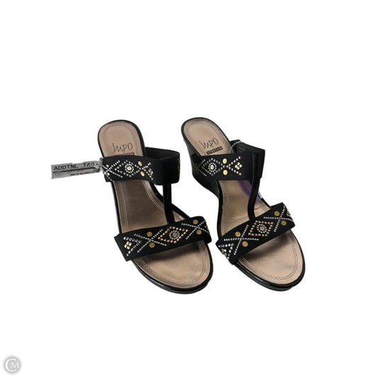 Sandals Heels Wedge By Impo In Black & Gold, Size: 9
