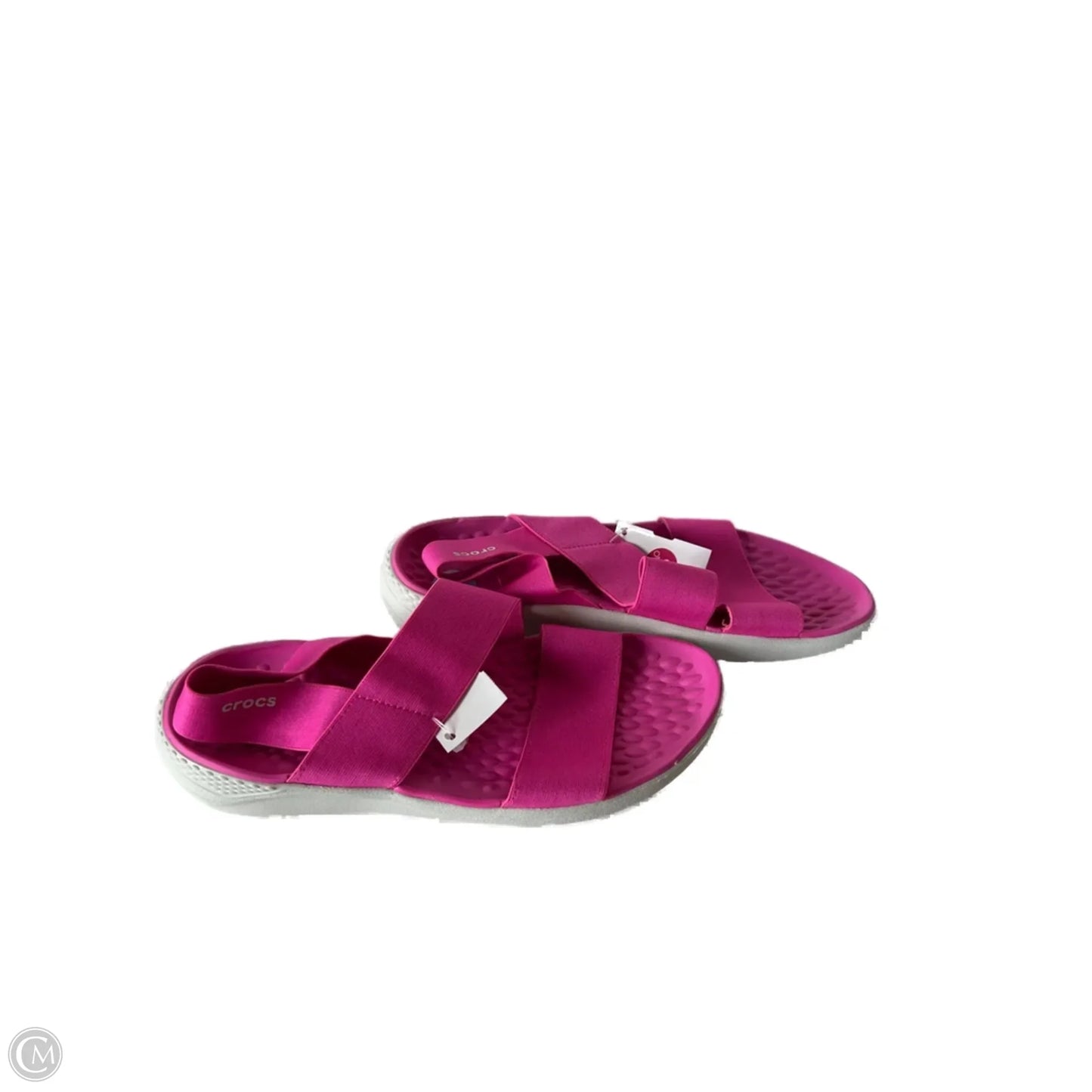 Sandals Flats By Crocs In Pink & White, Size: 9