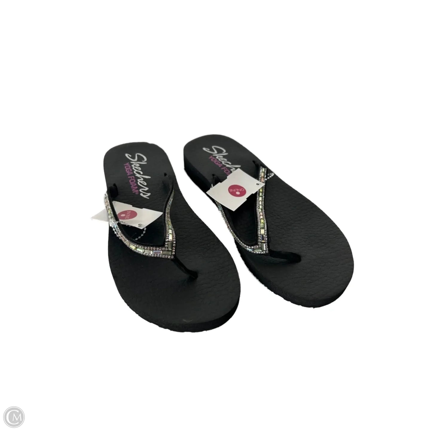 Sandals Flip Flops By Skechers In Black & Silver, Size: 7