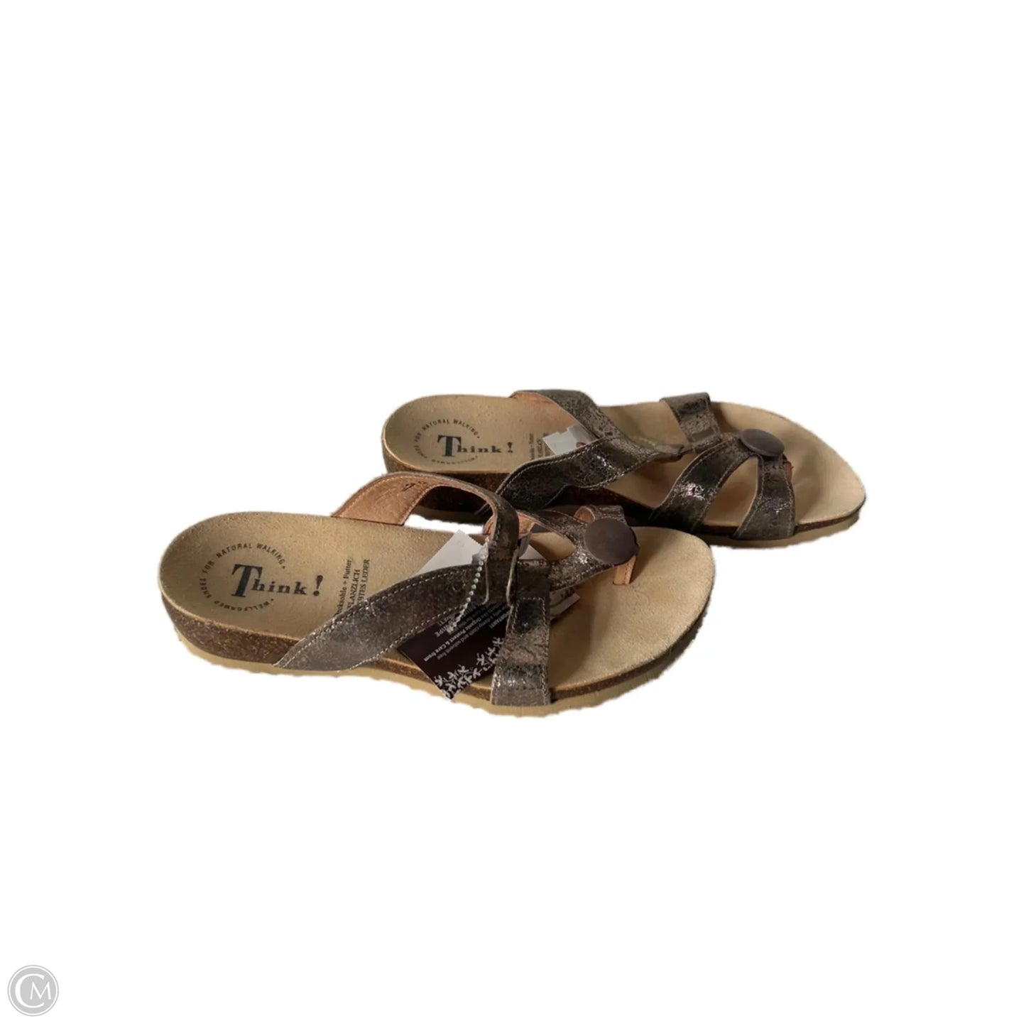 Sandals Flats By Think In Gold & Tan, Size: 7.5