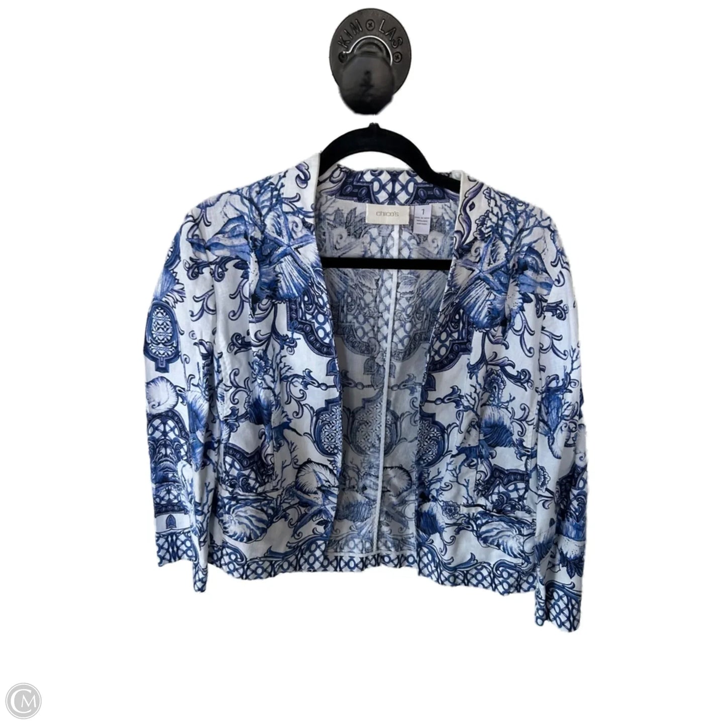 Blazer By Chicos In Blue & White, Size: M