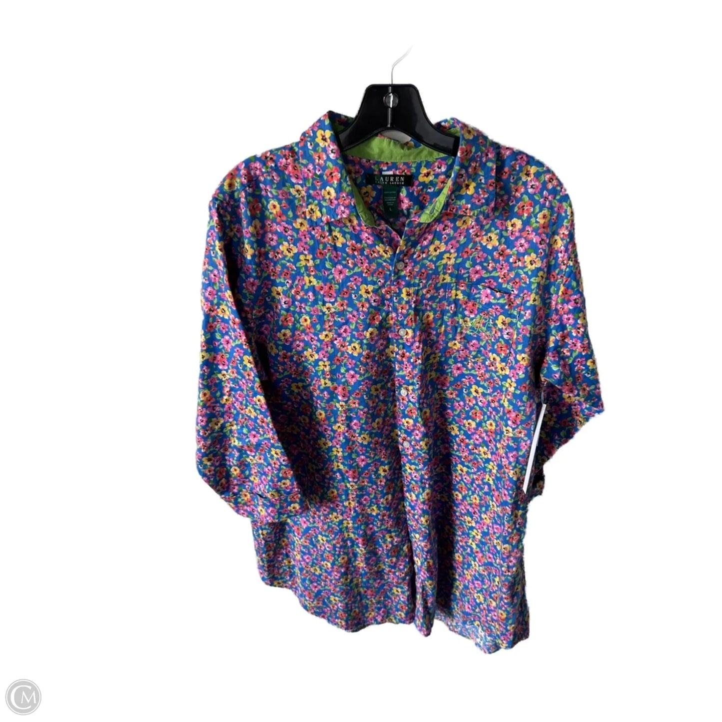 Tunic Long Sleeve By Lauren By Ralph Lauren In Blue & Pink, Size: L
