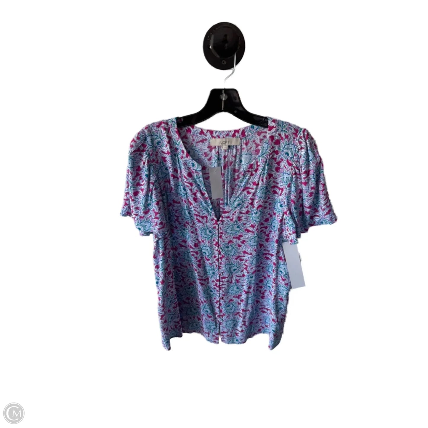 Top Short Sleeve By Loft In Pink & White, Size: M