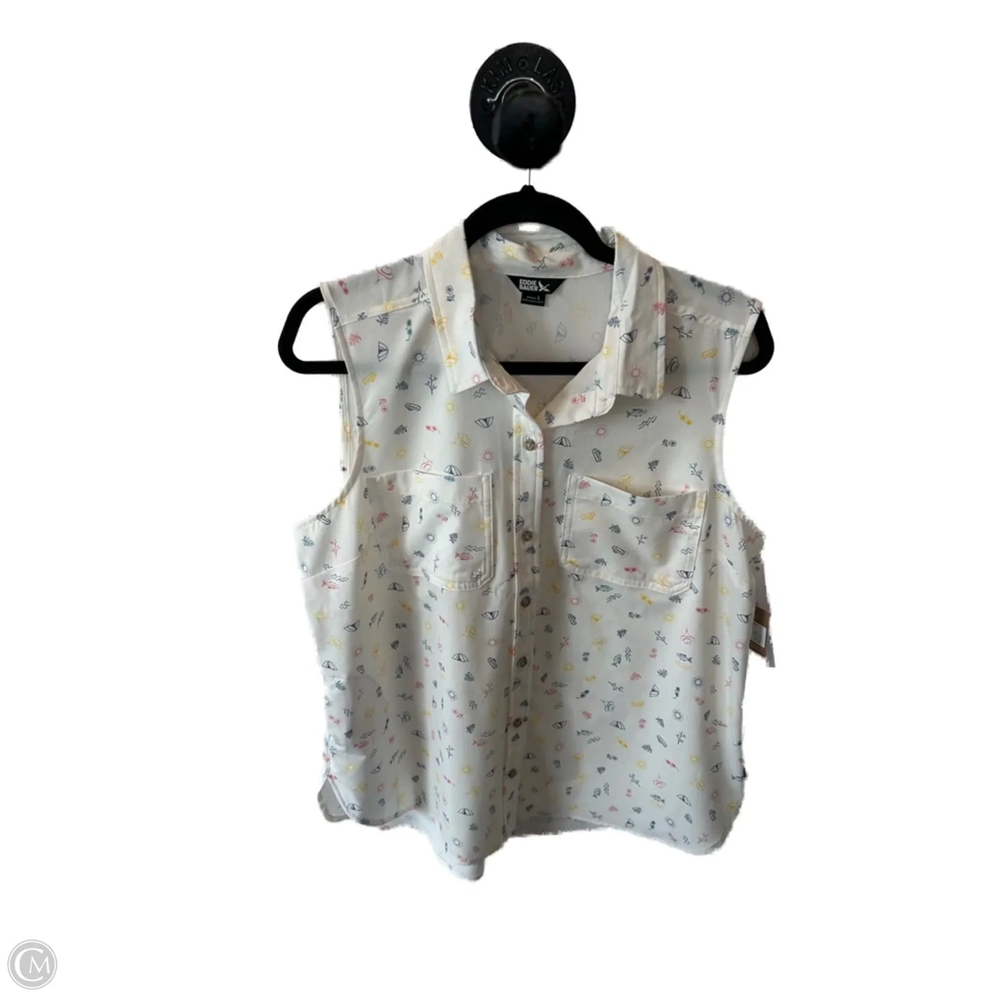 Top Sleeveless By Eddie Bauer In Cream & Pink, Size: L