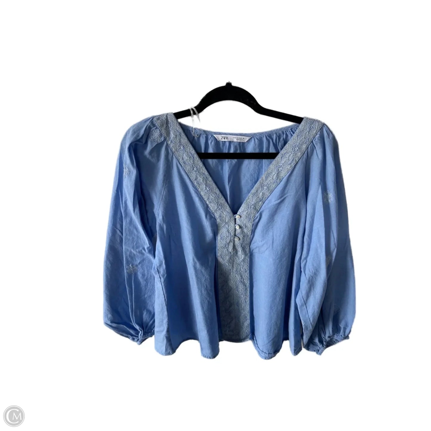 Top 3/4 Sleeve By Zara In Blue & White, Size: S