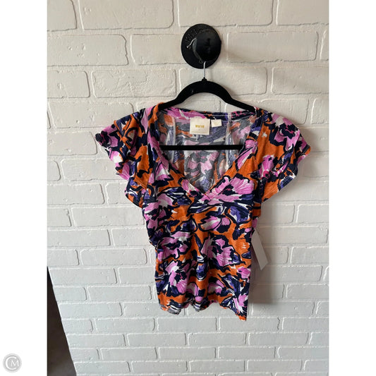 Top Short Sleeve By Maeve In Orange & Pink, Size: S