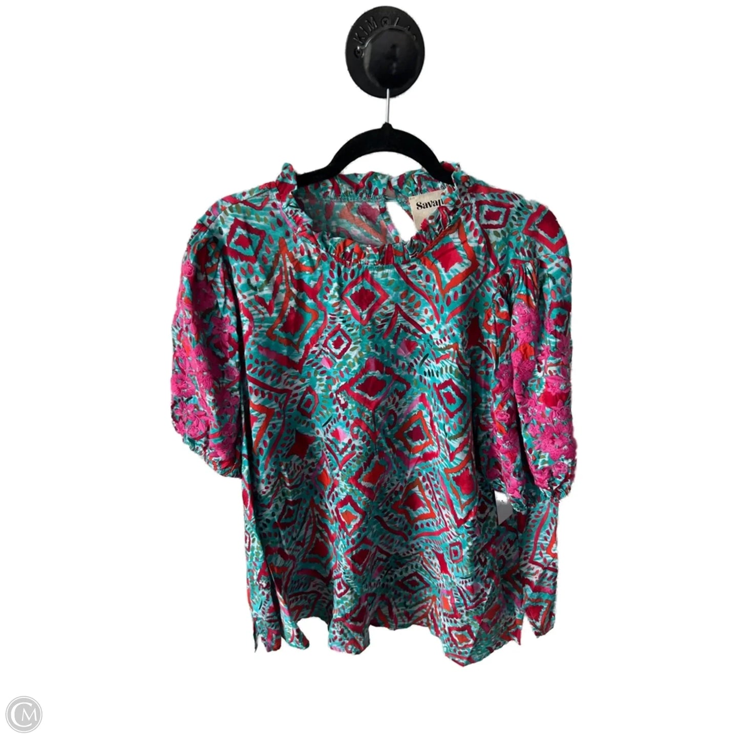 Top Short Sleeve By Savanna Jane In Blue & Pink, Size: 2x