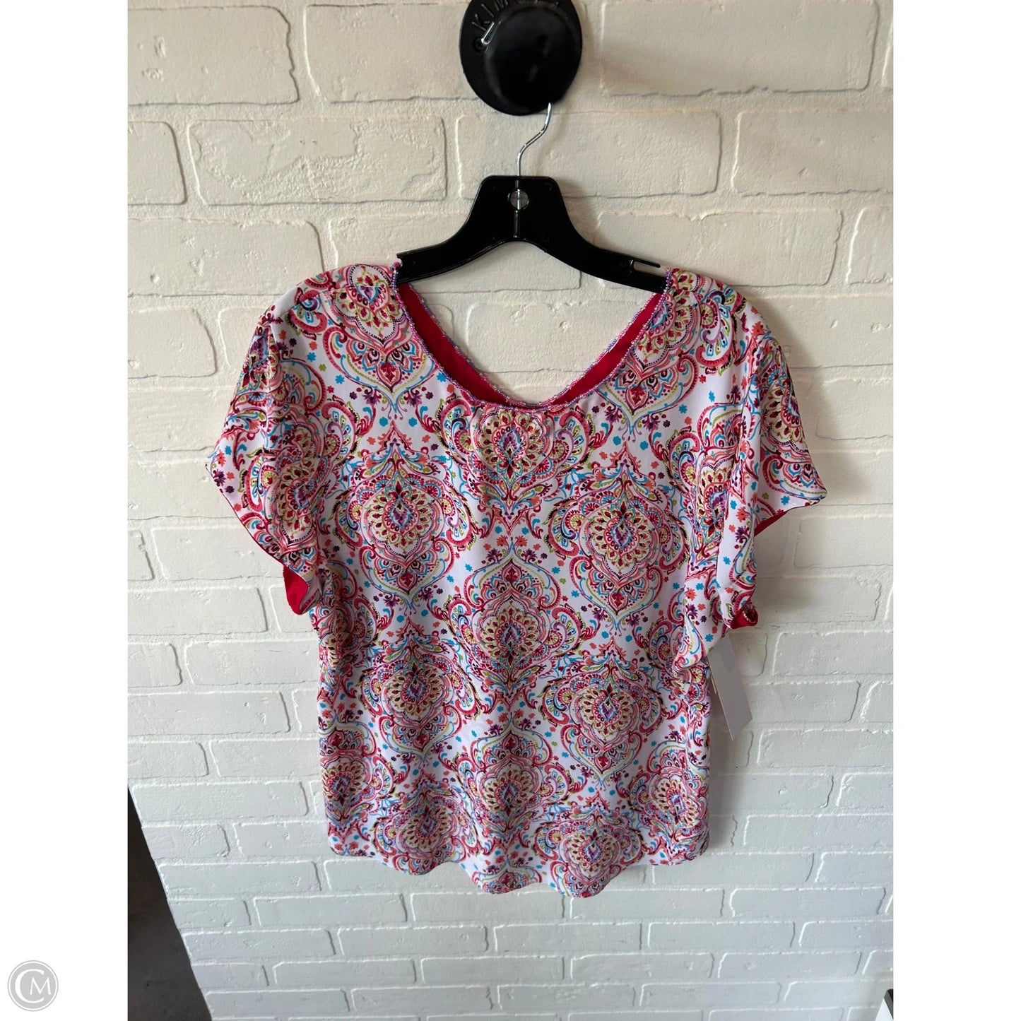 Top Short Sleeve By Chicos In Pink & White, Size: L