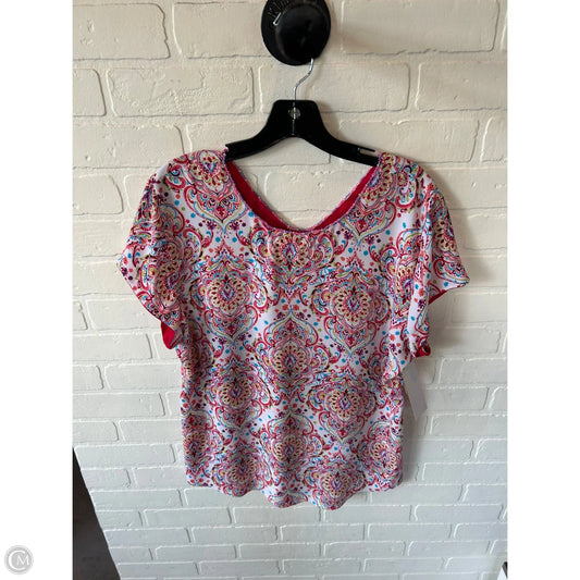 Top Short Sleeve By Chicos In Pink & White, Size: L