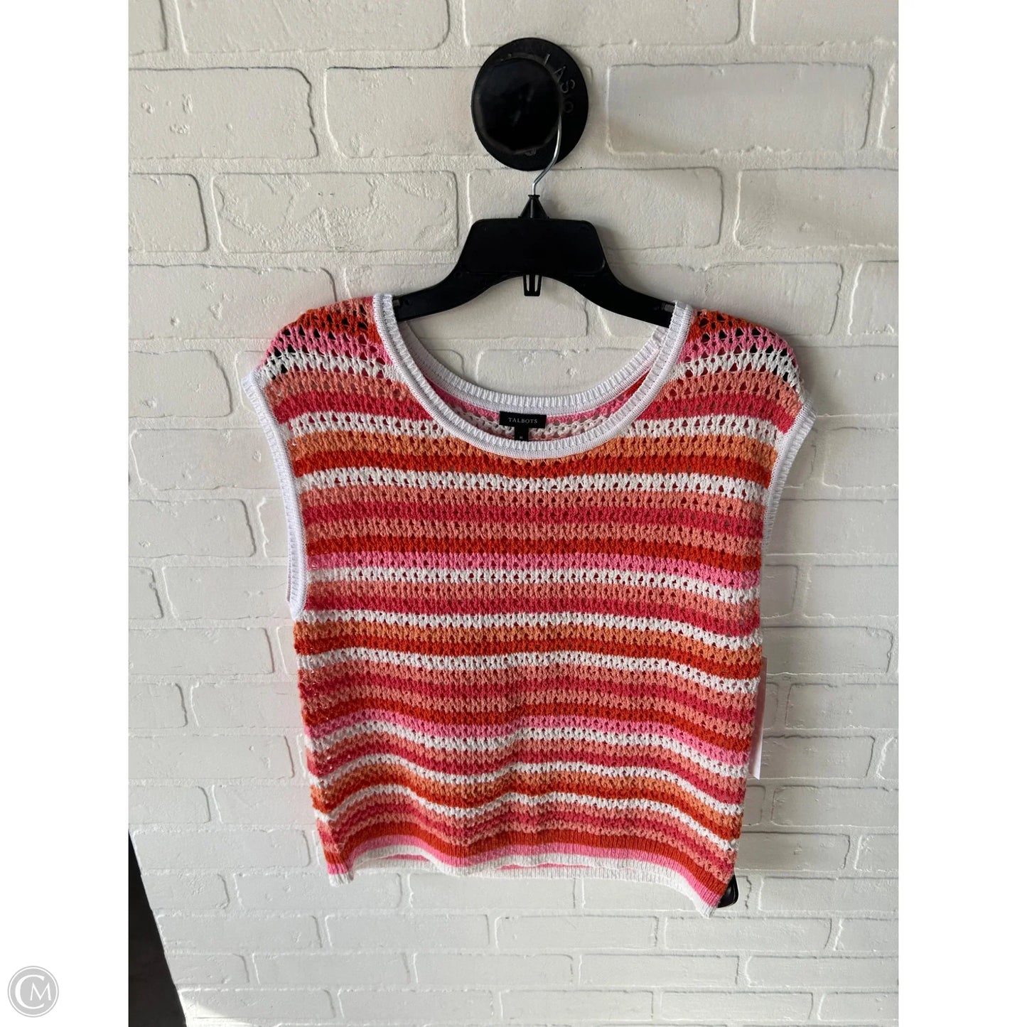 Vest Sweater By Talbots In Pink & White, Size: M