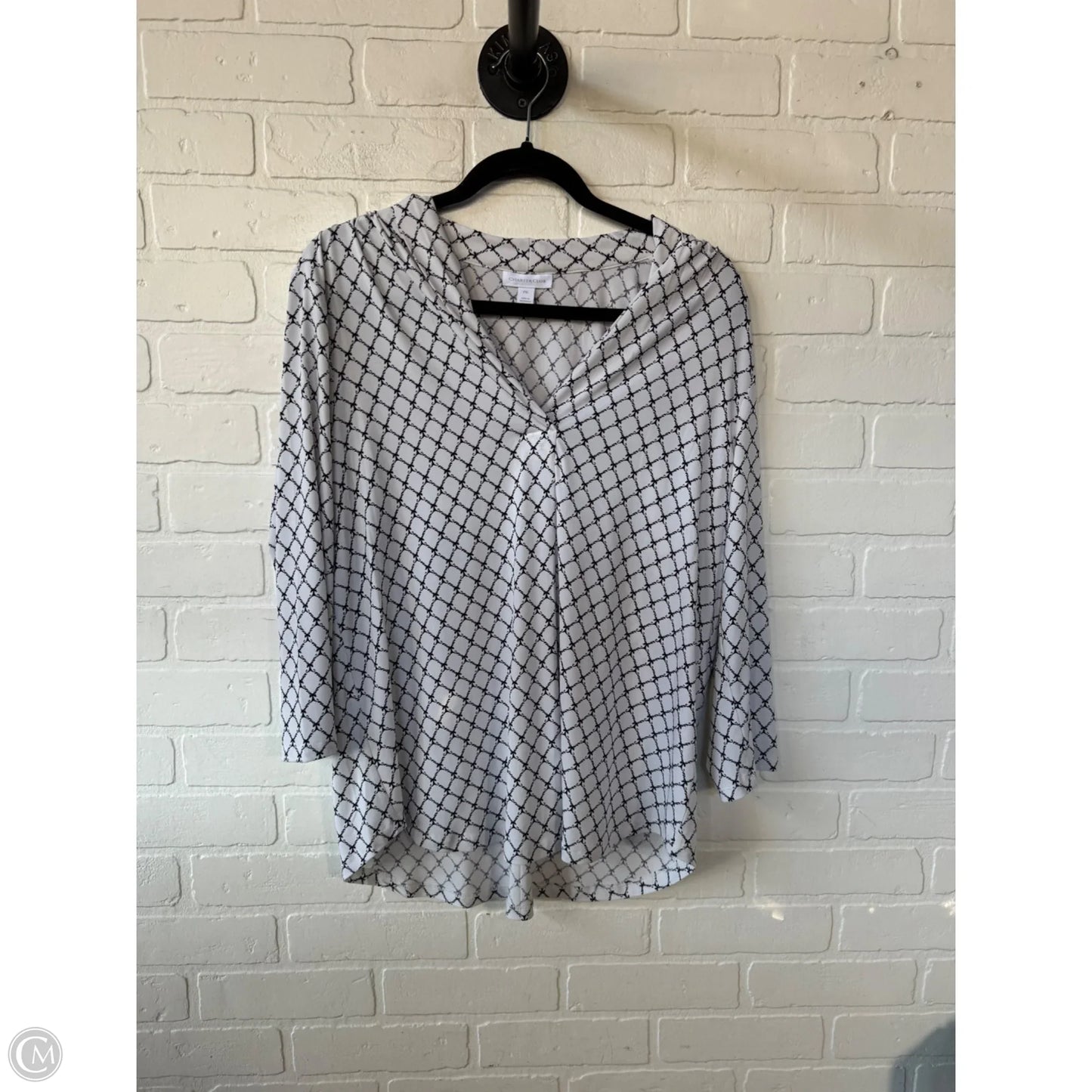 Top 3/4 Sleeve By Charter Club In Black & White, Size: Xlp