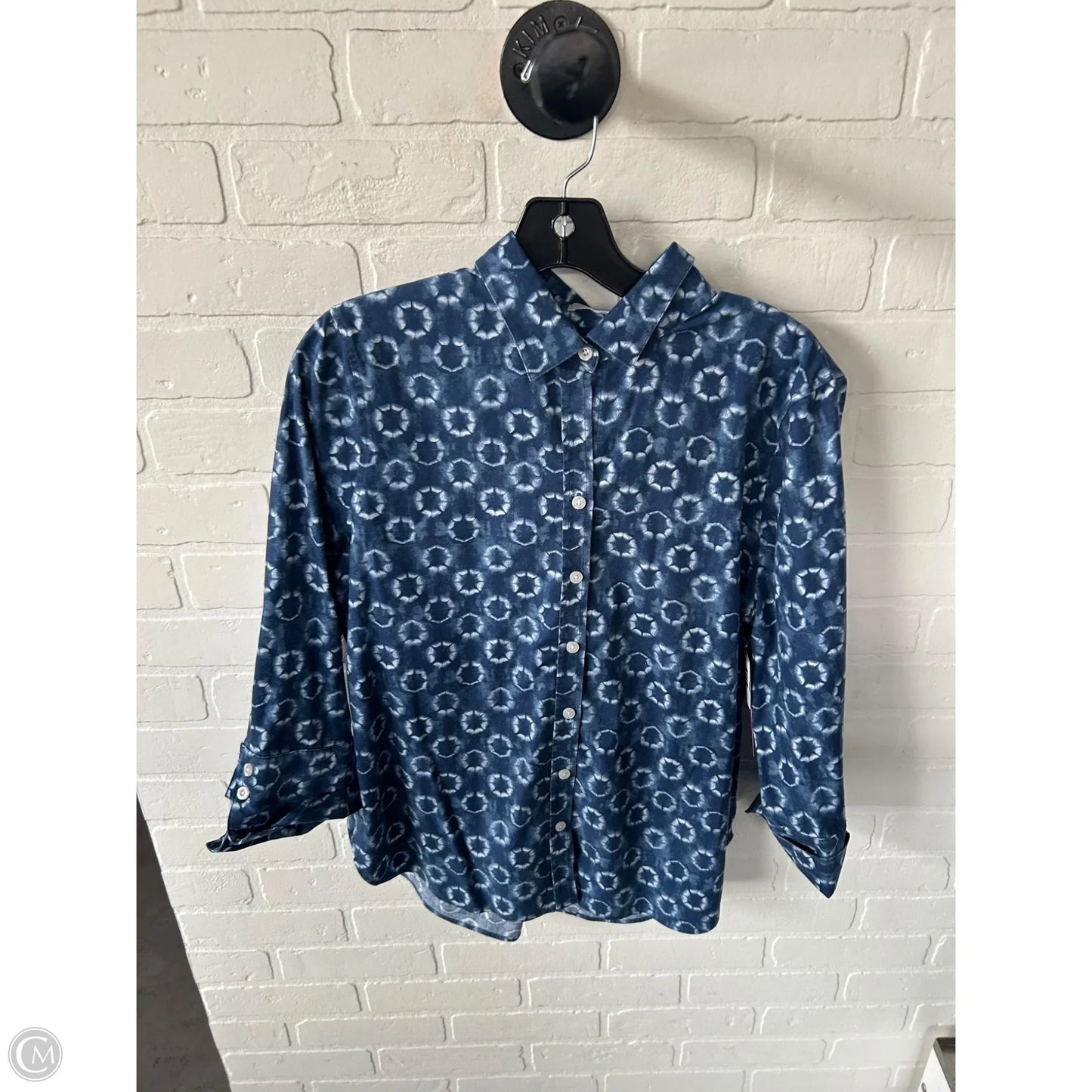 Top Long Sleeve By Chicos In Blue & White, Size: M