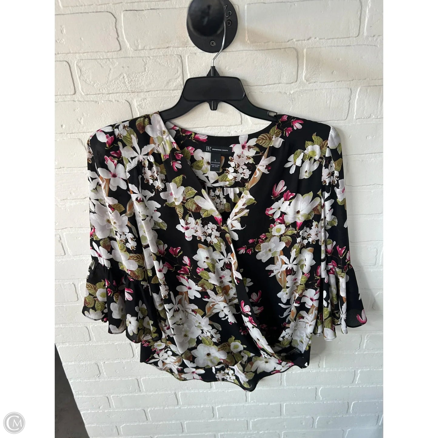 Blouse 3/4 Sleeve By Inc In Black & Green, Size: L