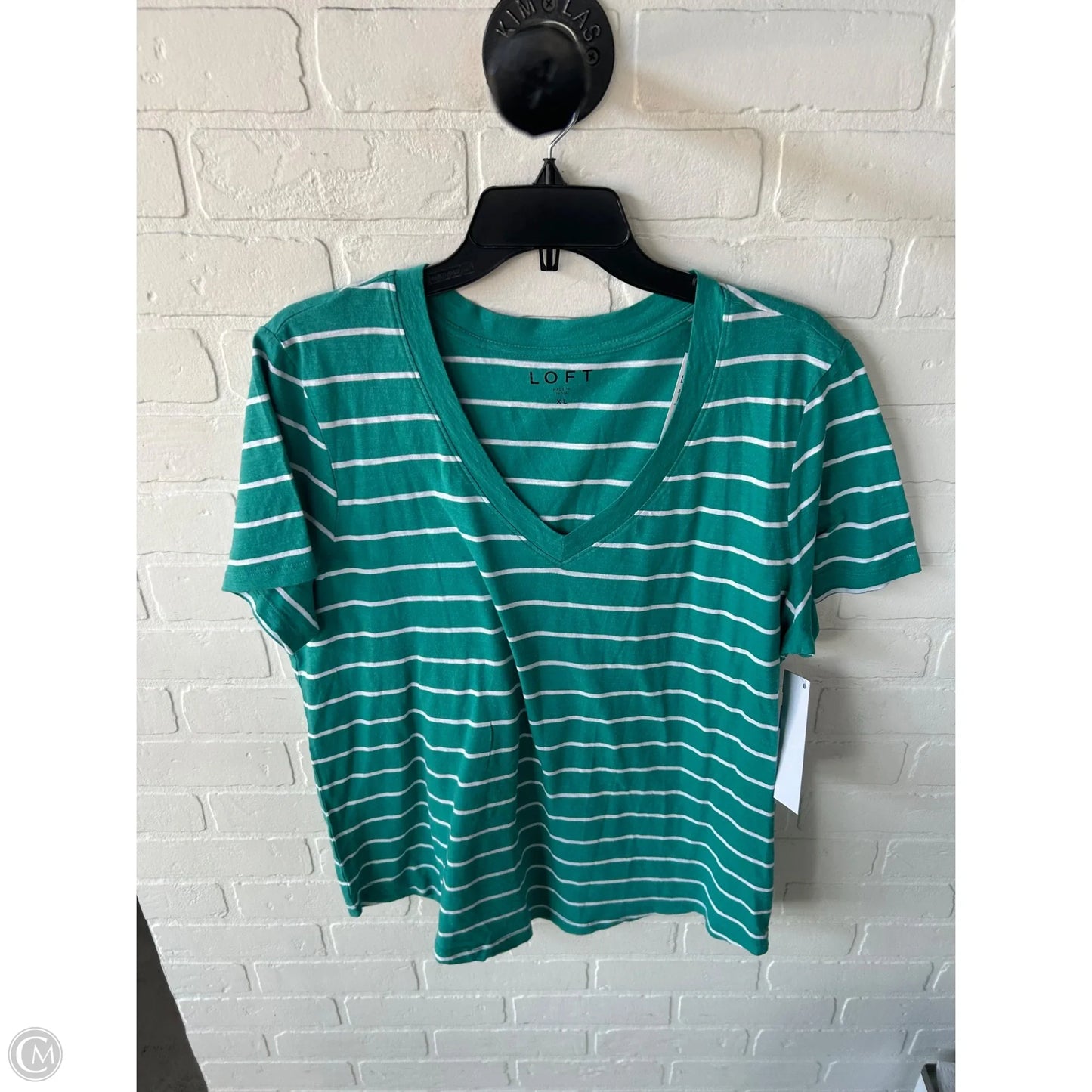 Top Short Sleeve Basic By Loft In Green & White, Size: Xl