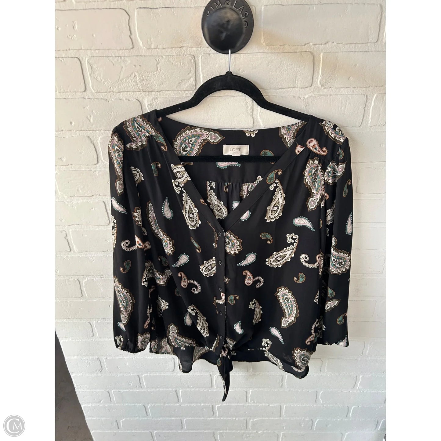 Blouse Long Sleeve By Loft In Black & Cream, Size: L