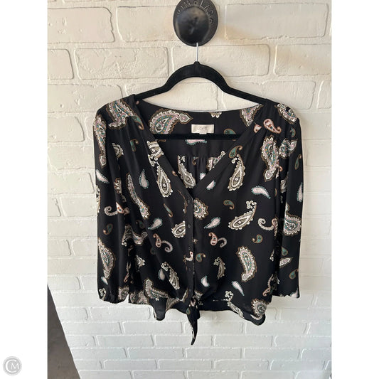 Blouse Long Sleeve By Loft In Black & Cream, Size: L