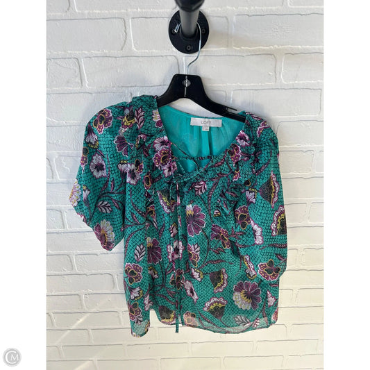 Blouse Short Sleeve By Loft In Green & Purple, Size: S