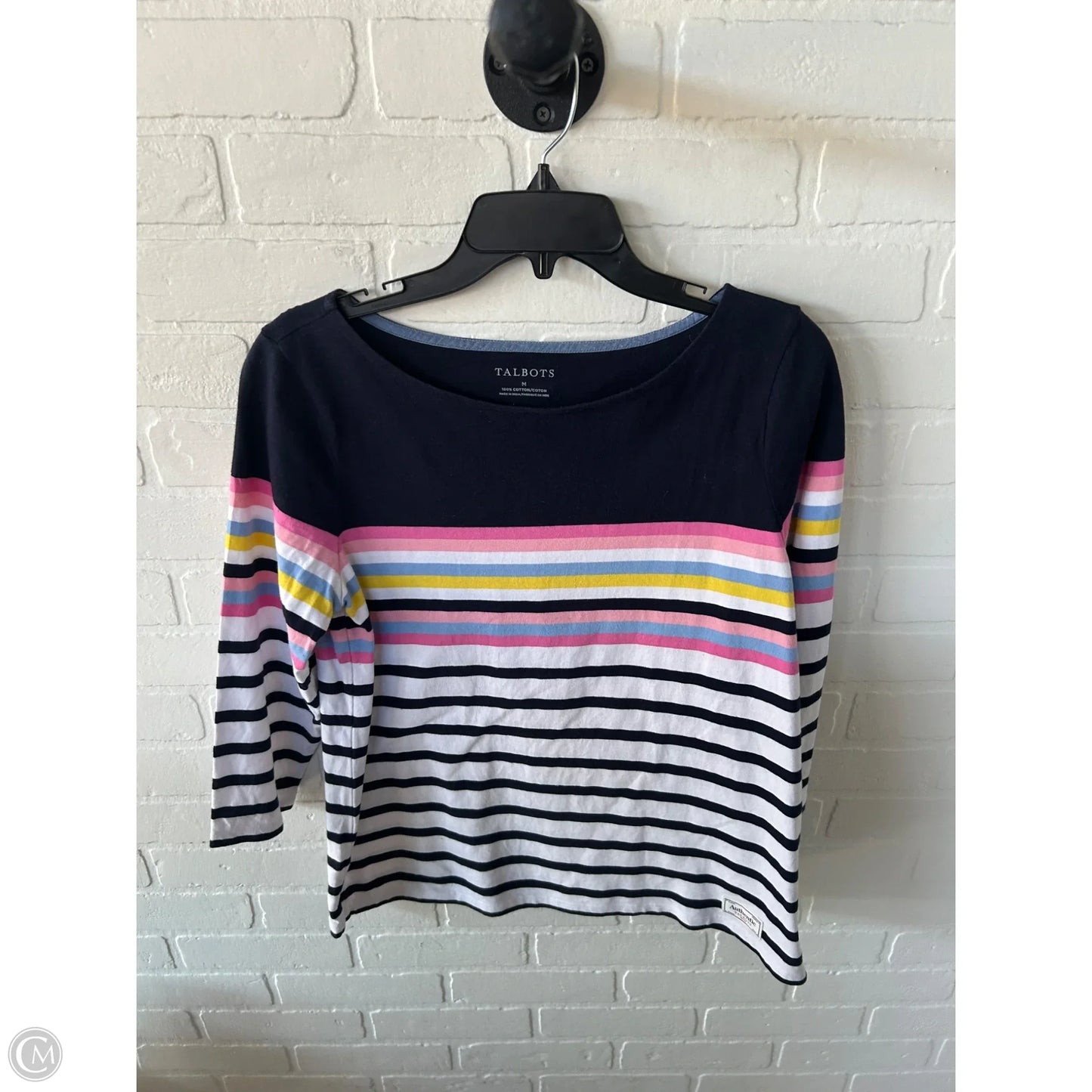 Top Long Sleeve By Talbots In Blue & White, Size: M