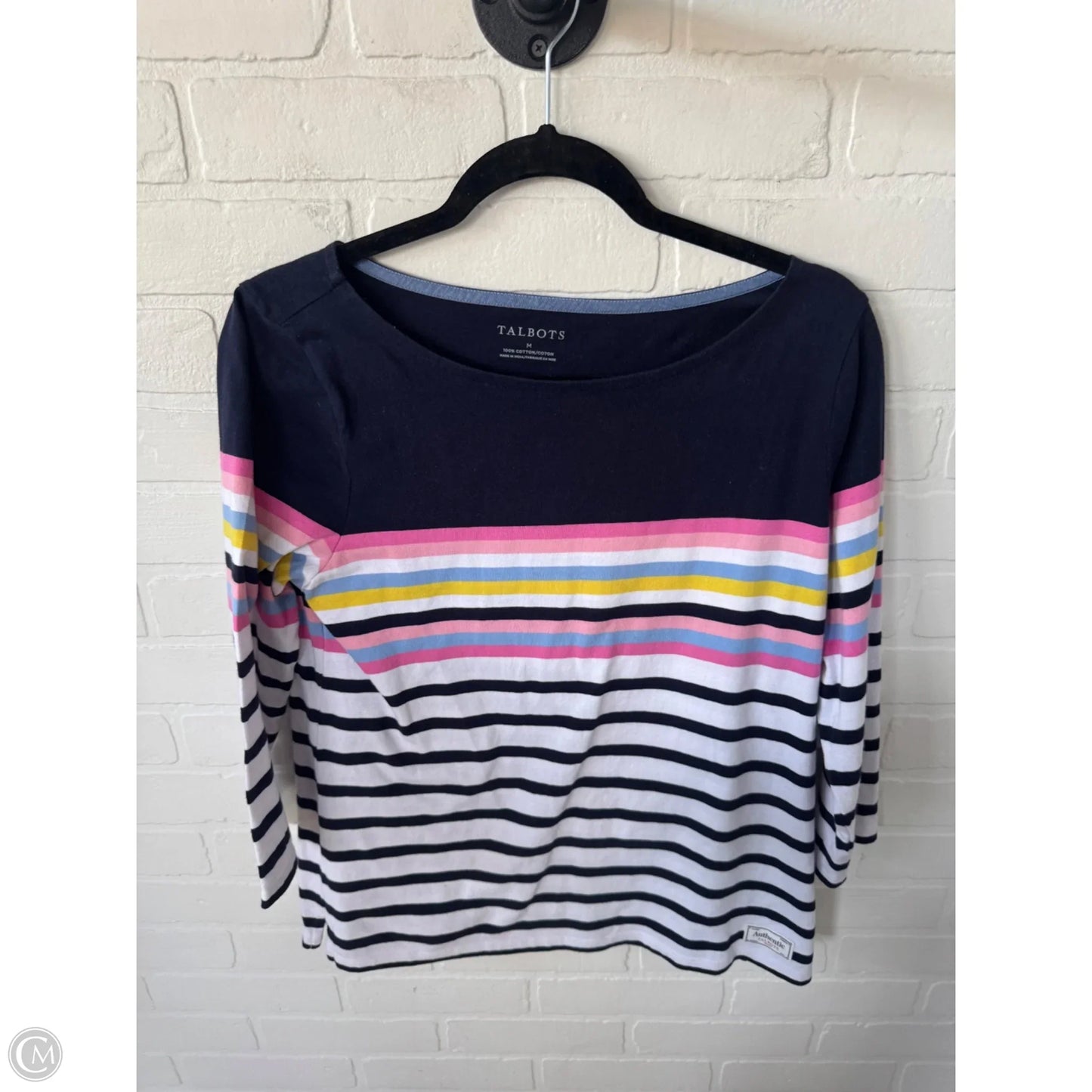 Top Long Sleeve By Talbots In Blue & White, Size: M