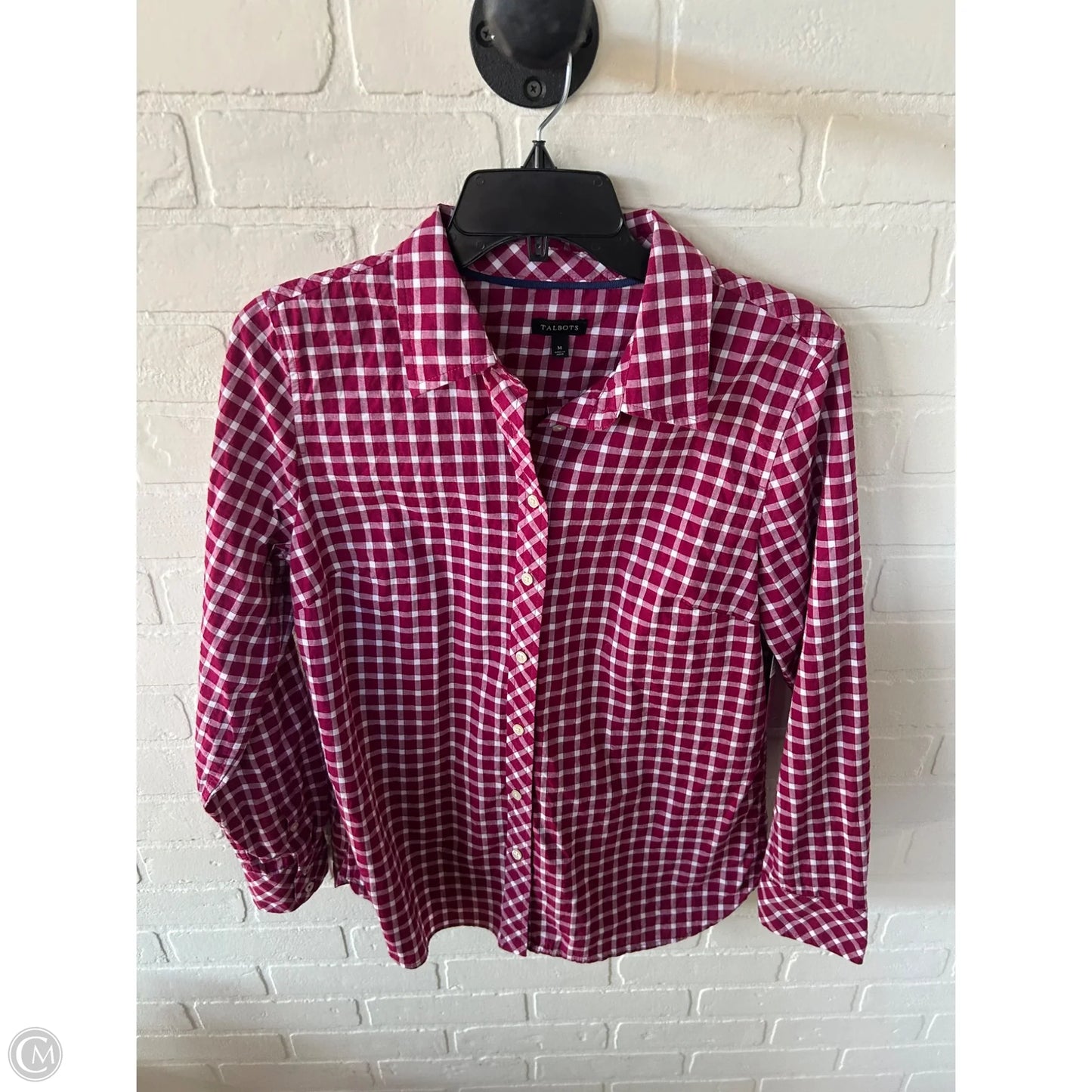 Top Long Sleeve By Talbots In Pink & White, Size: M