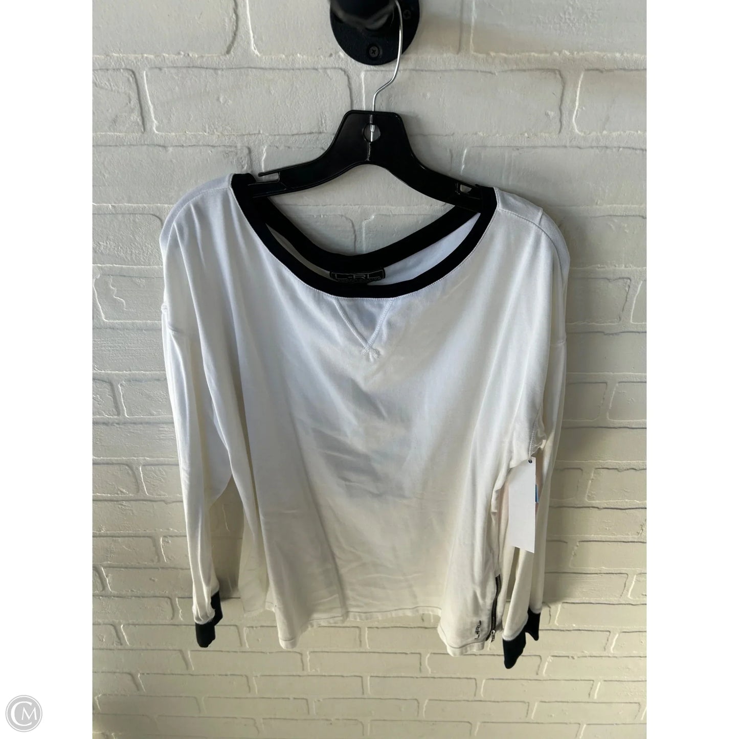 Athletic Top Long Sleeve Crewneck By Lauren By Ralph Lauren In Black & White, Size: Xl