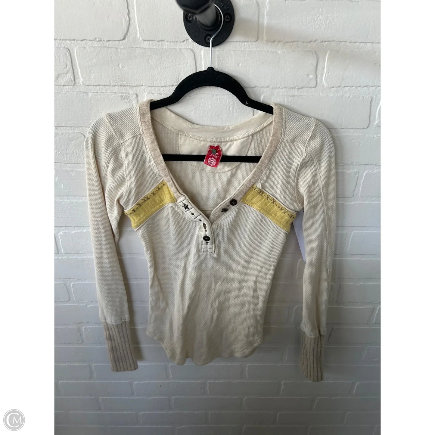 Top Long Sleeve By Free People In Cream & Yellow, Size: S