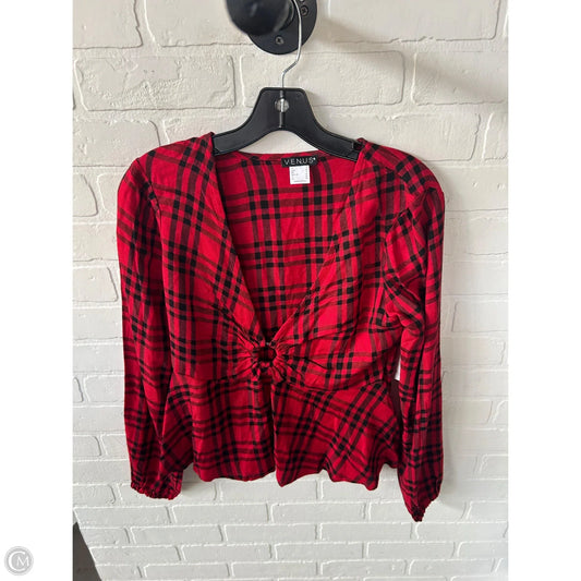 Top Long Sleeve By Venus In Black & Red, Size: S