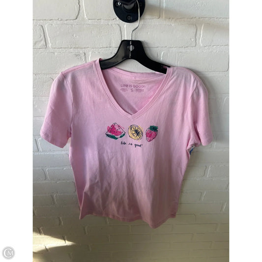 Top Short Sleeve By Life Is Good In Pink & Yellow, Size: S