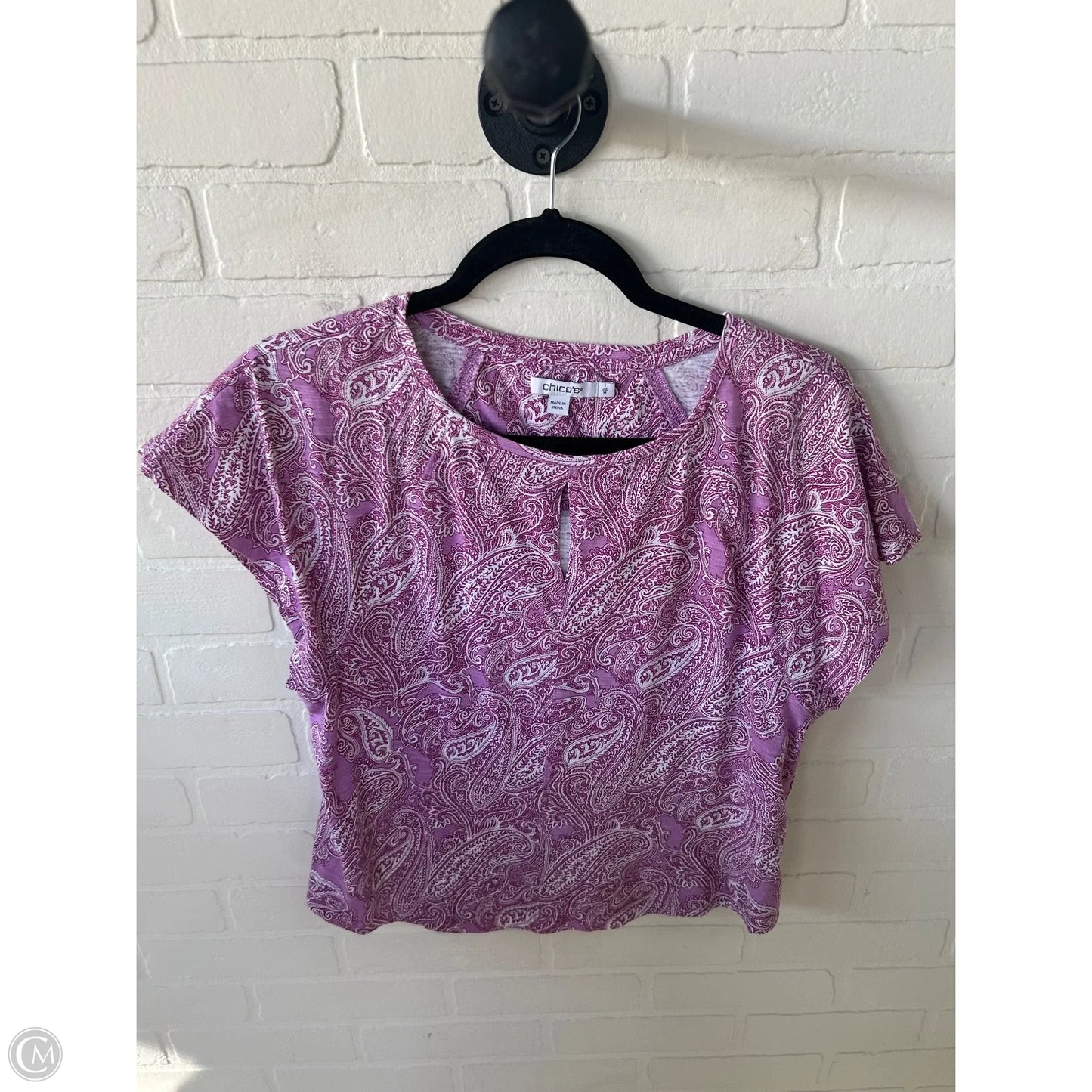 Top Short Sleeve By Chicos In Purple & White, Size: M