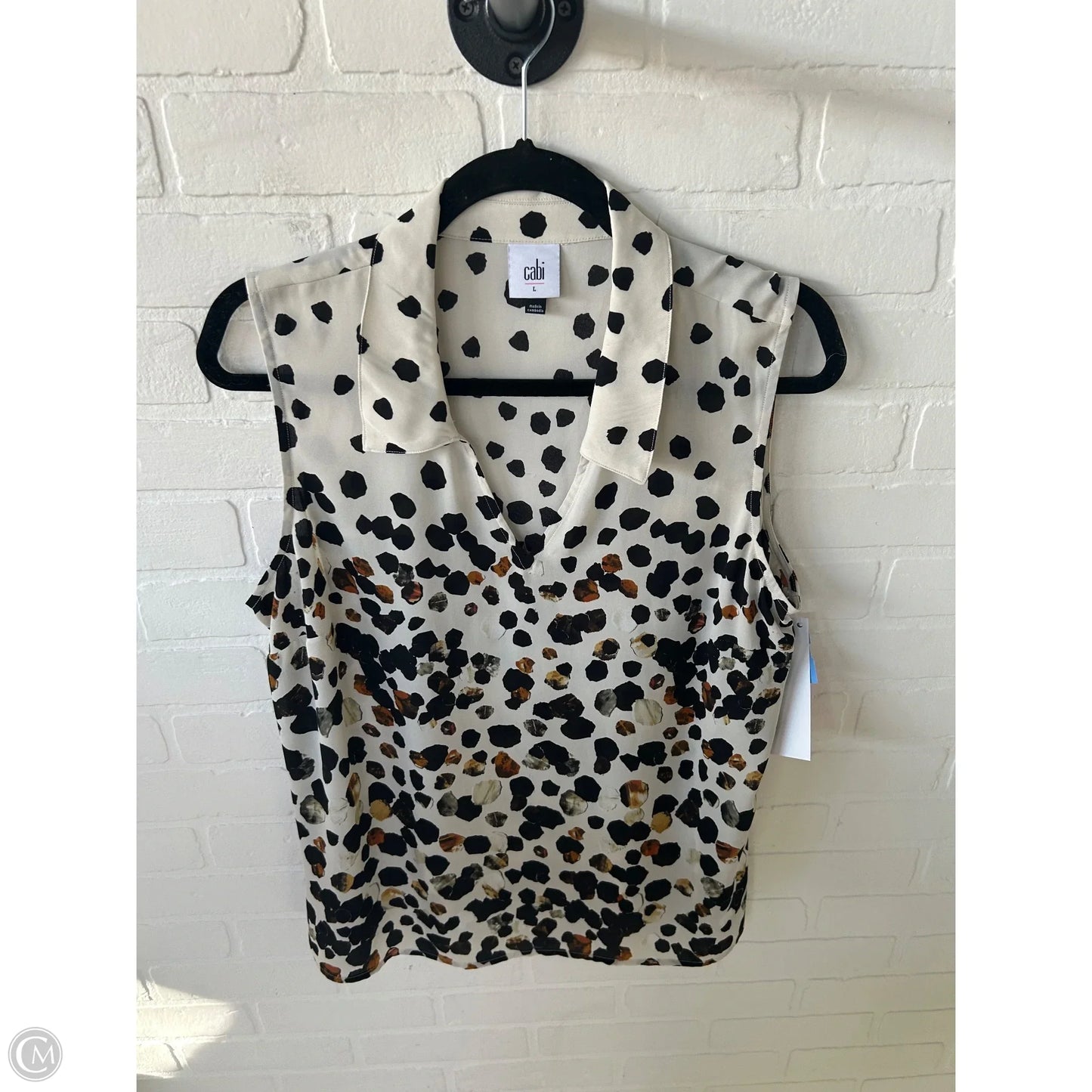 Blouse Sleeveless By Cabi In Black & Cream, Size: L