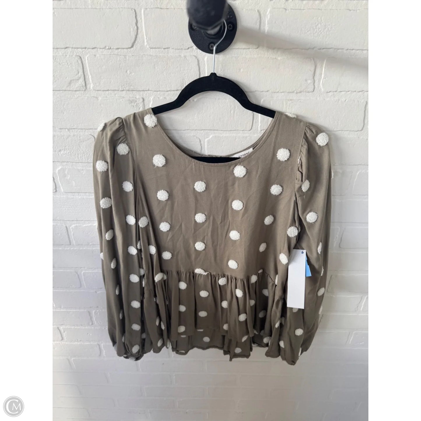 Top Long Sleeve By Blu Pepper In Green & White, Size: S