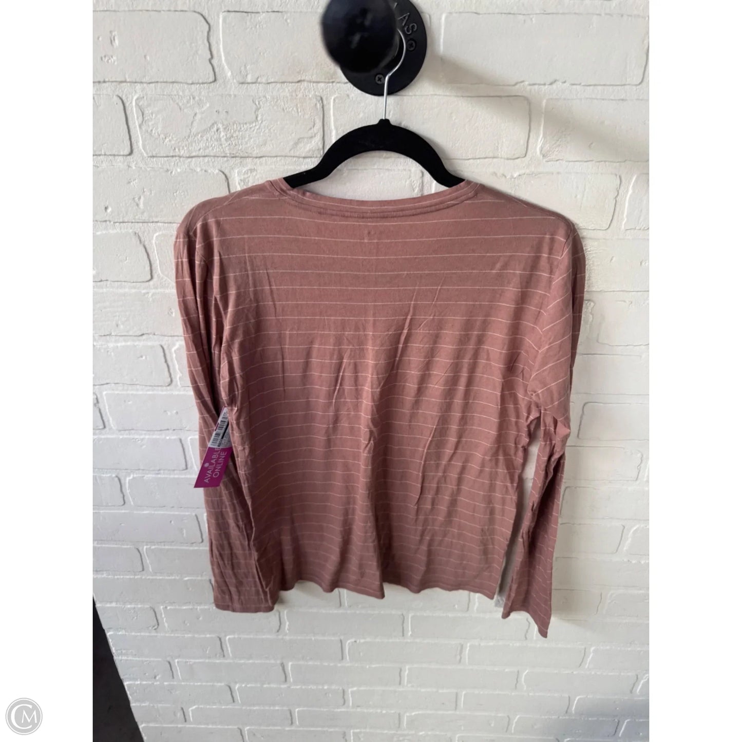 Top Long Sleeve Basic By Vince In Pink & White, Size: M