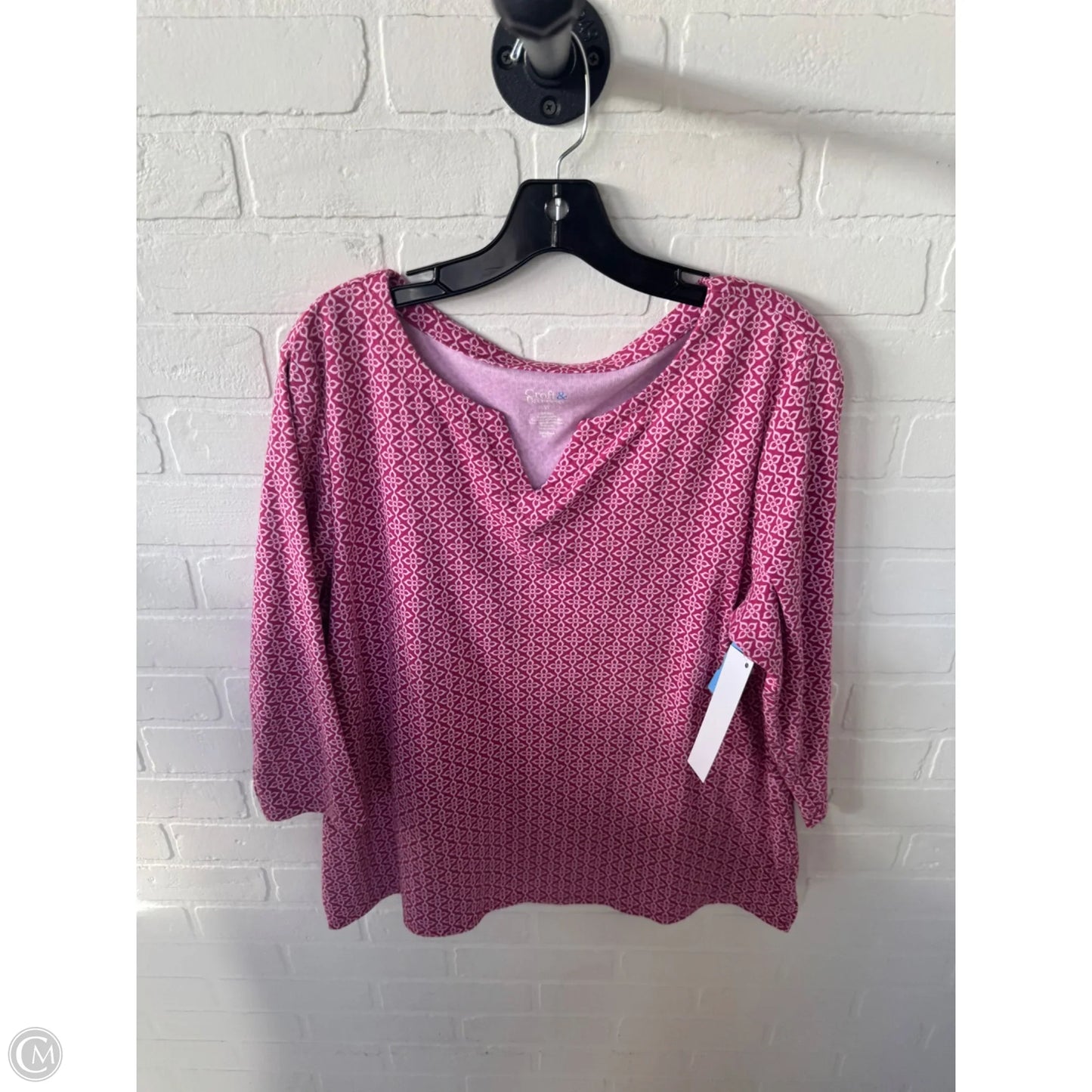 Top 3/4 Sleeve By Croft And Barrow In Pink & White, Size: Xl