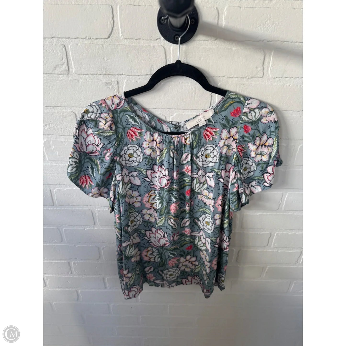 Blouse Short Sleeve By Loft In Blue & White, Size: M